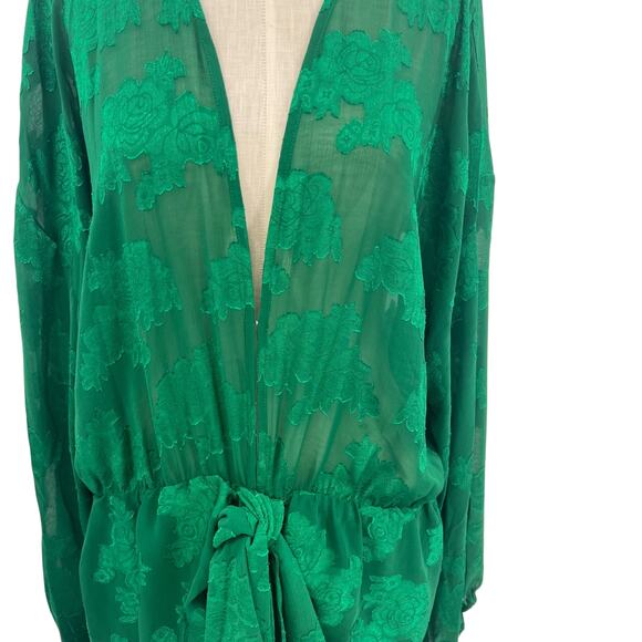 Asos Design Curve Plunge Tie front Mini Dress Floral Jacquard Green Size US 16 - Picture 4 of 15